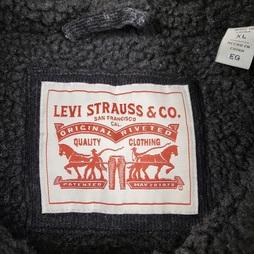 Levi's Men's Black Corduroy Sherpa Trucker Jacket XL Zip Snap LM8RC530 Warm Coat - Picture 4 of 11
